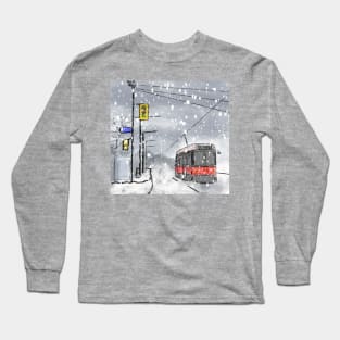 Toronto TTC winters day watercolor Long Sleeve T-Shirt